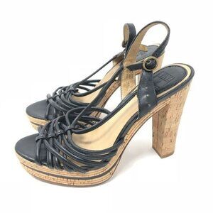 FRYE Size 9.5 Lena Strappy Leather Cork Platform Heel Sandals